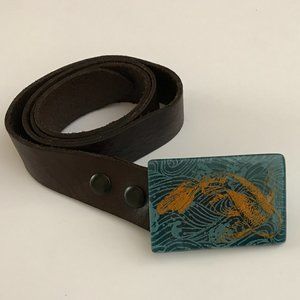Koi Fish Belt Buckle with Brown Leather Belt SZ 34